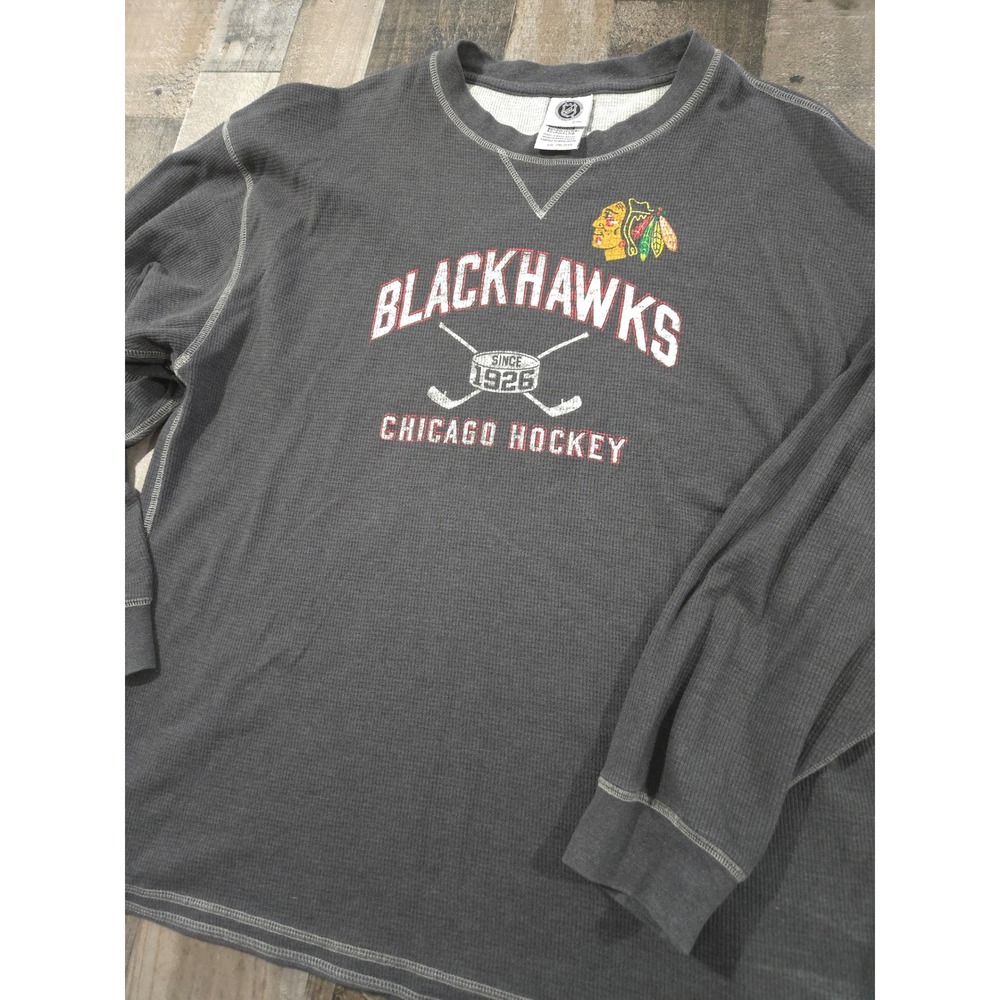 Vintage Style Chicago Blackhawks NHL Waffle Knit Thermal Crewneck Sweatshirt 2XL